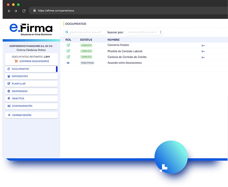 Dashboard de eFirma.com y uso de documentos